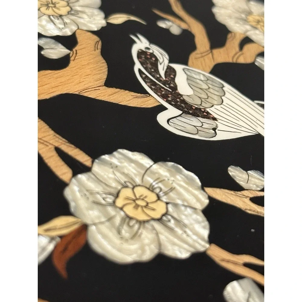wall décor Signed mother of pearl and‎ wood inlaid picture of birds